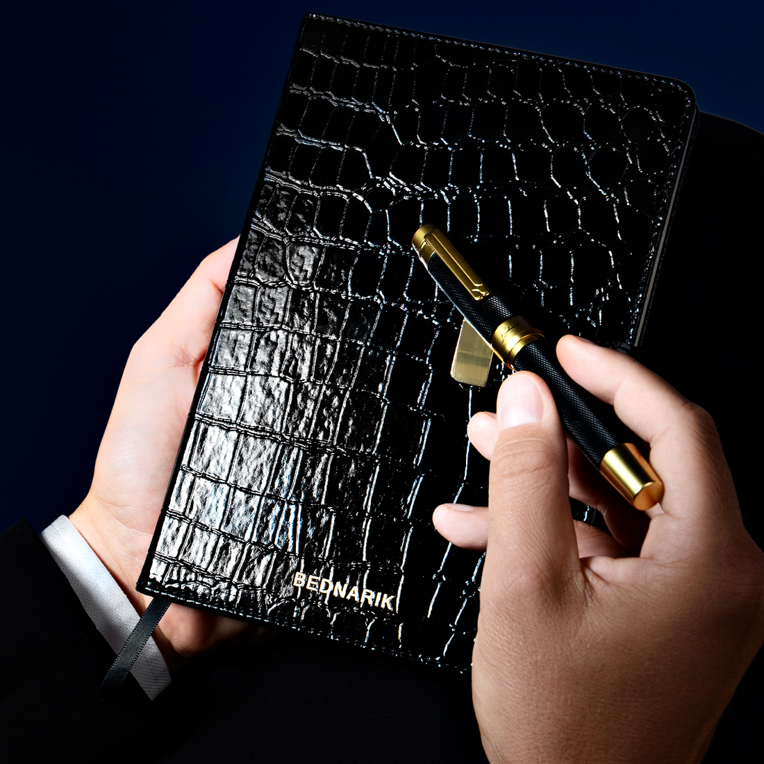 Black Crocodile-Pattern Leather Journal